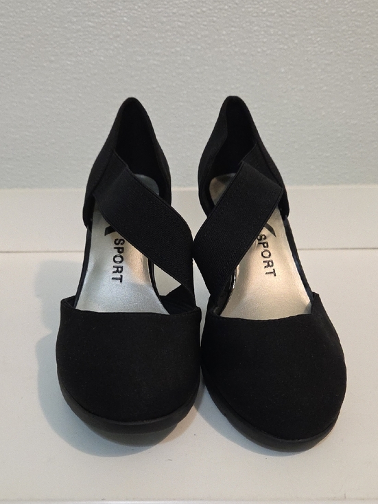 Sporto Shoes - Anne Klein Sporto Black Crisscross Elastic Strap Heels NWT Size 6